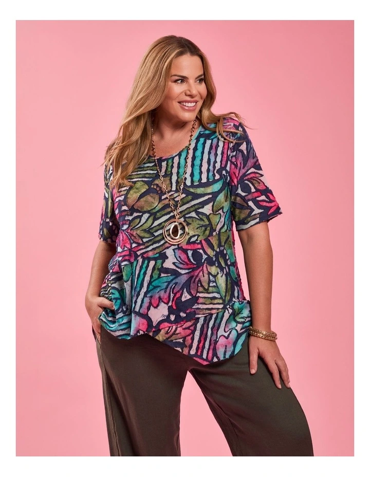 Stripe Floral Burnout Top in Pink Print image 5