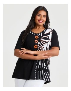 Spliced Natural Top Black Print