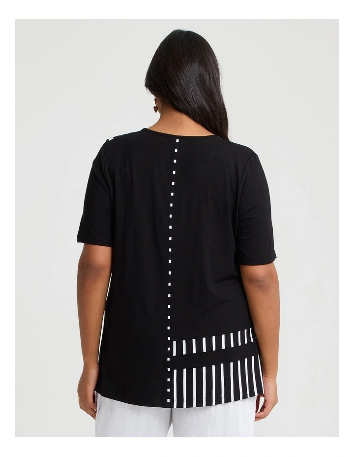 Spliced Natural Top in Black Print image 2