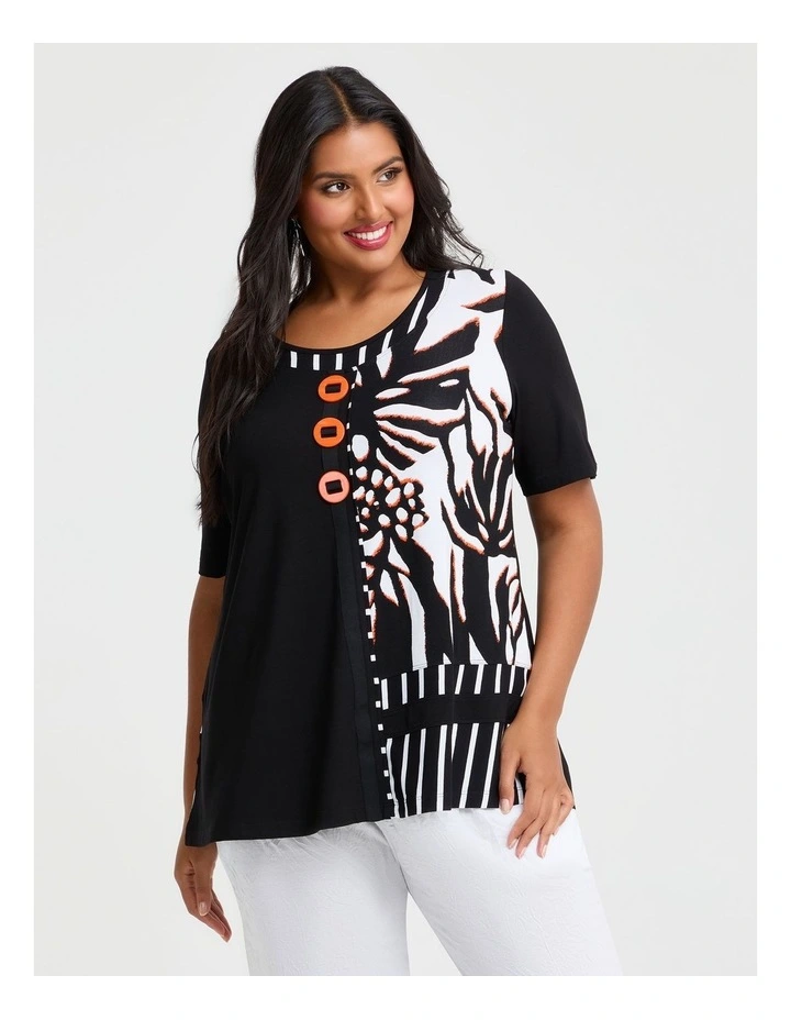 Spliced Natural Top in Black Print image 3