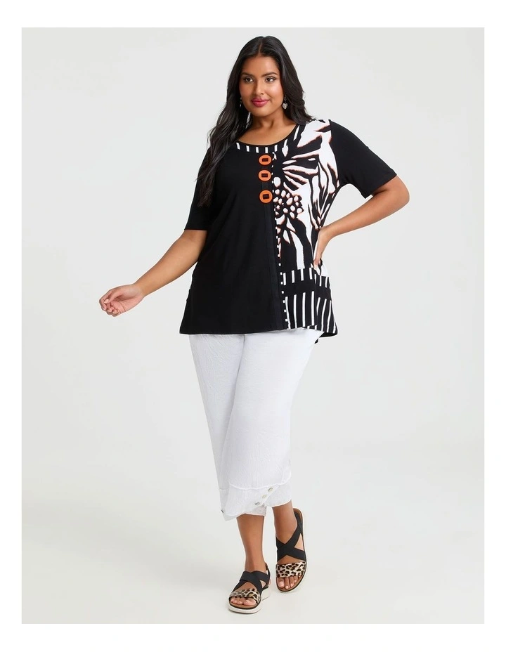 Spliced Natural Top in Black Print image 4