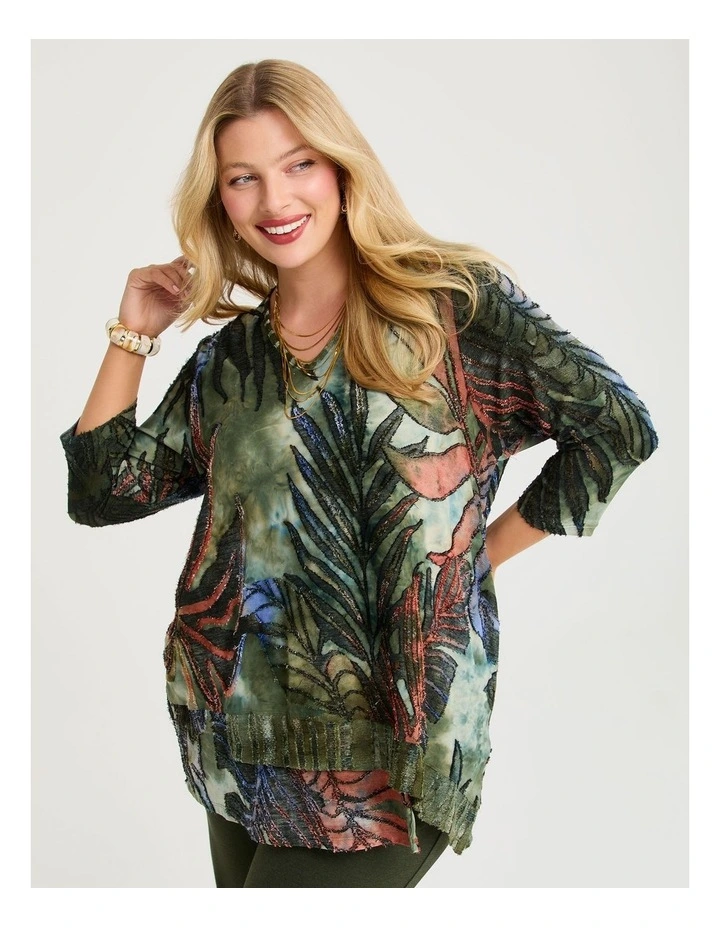 Botanical Burnout Top Olive/peach Print image 1