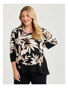 Safari Scene Luna Spliced Top Botanical Print