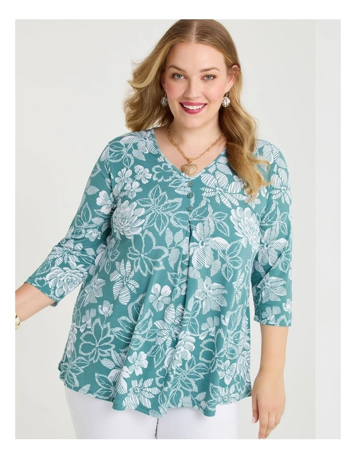 Piia Pleat Front Luna Top Sage Floral Print image 1