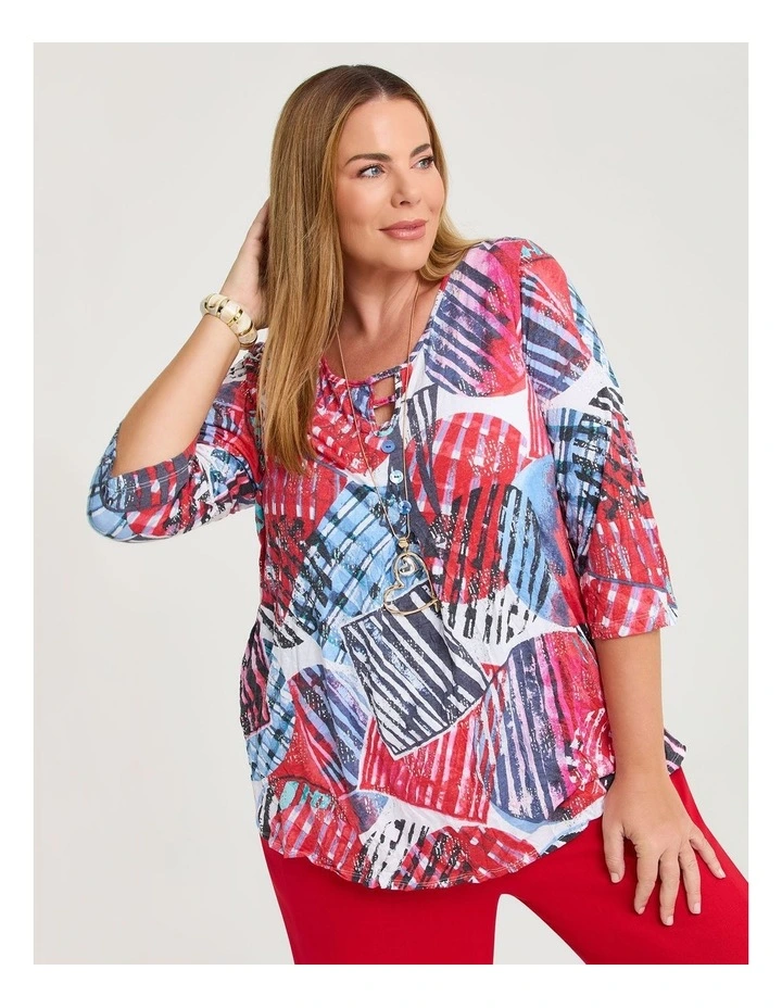 Neck Detail Bamboo Crush Top Print image 1