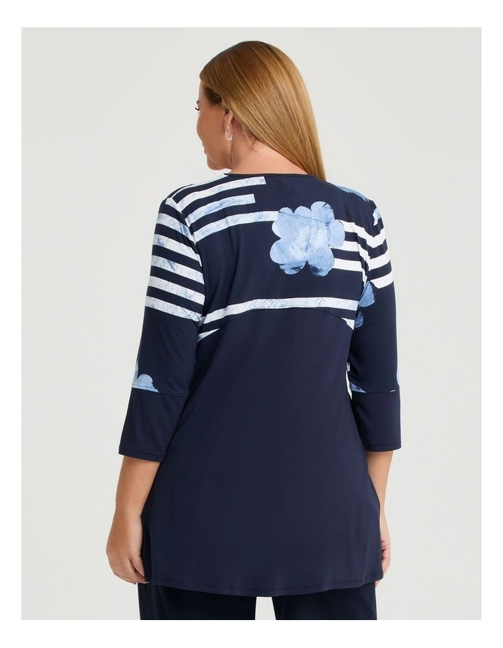 Floral Stripe Bamboo Top in Dark Indigo Print image 2