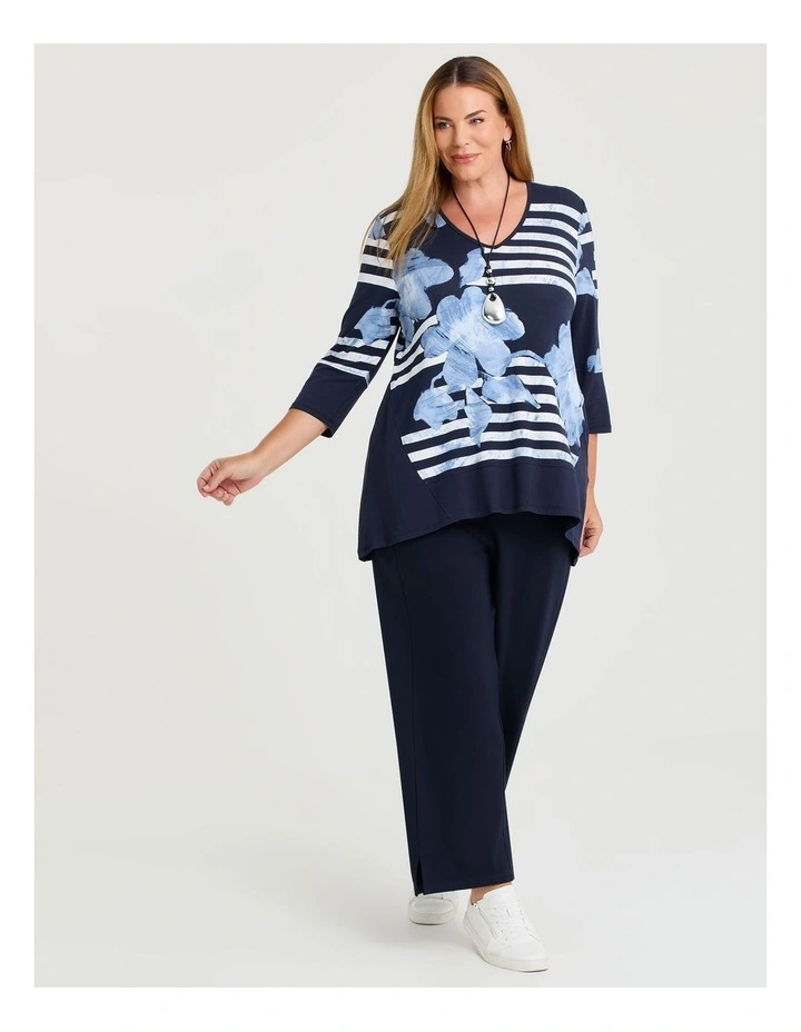 Floral Stripe Bamboo Top in Dark Indigo Print image 3