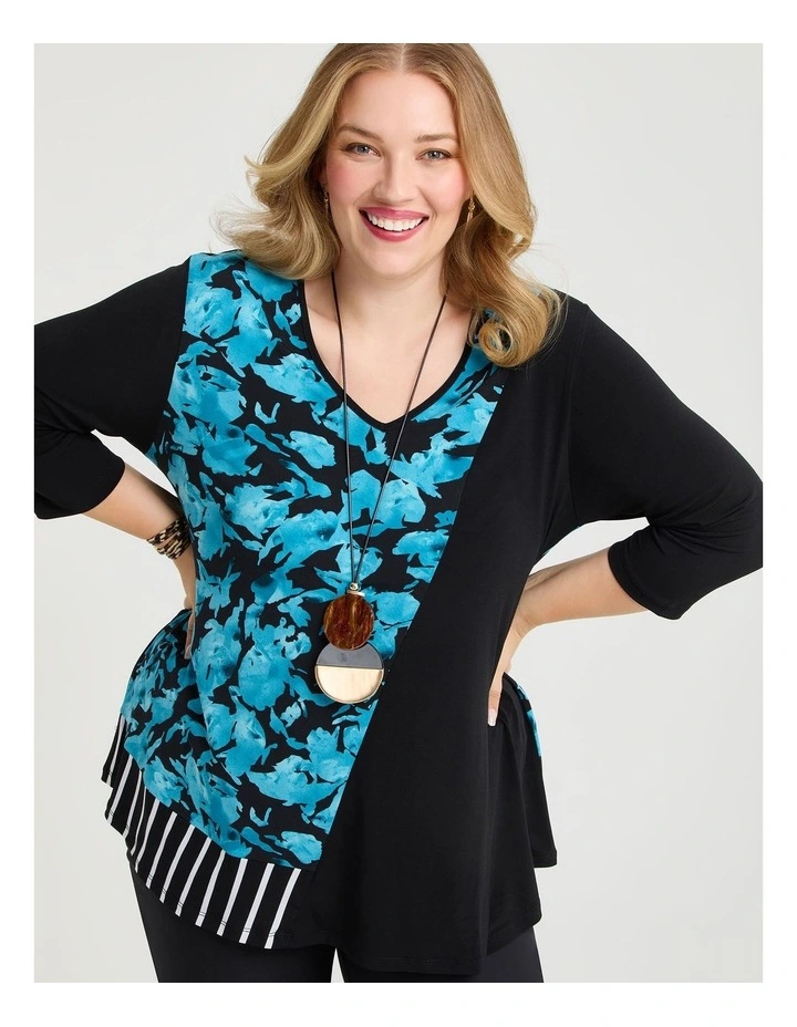 Pattern Focus Spliced Top Teal/black image 1