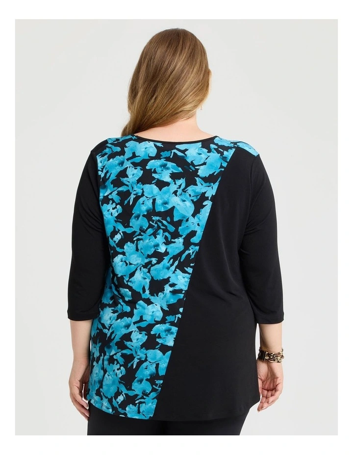 Pattern Focus Spliced Top Teal/black image 2
