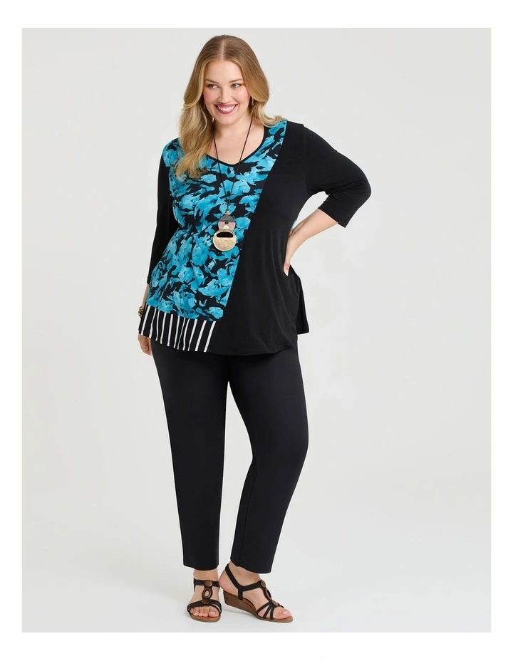 Pattern Focus Spliced Top Teal/black image 3