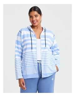 Stripe Zip Through Hoodie Dusk Blue/white