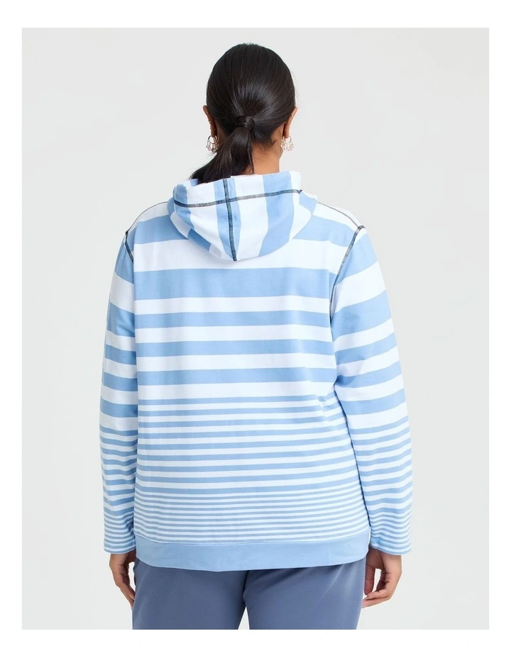Stripe Zip Through Hoodie Dusk Blue/white image 2