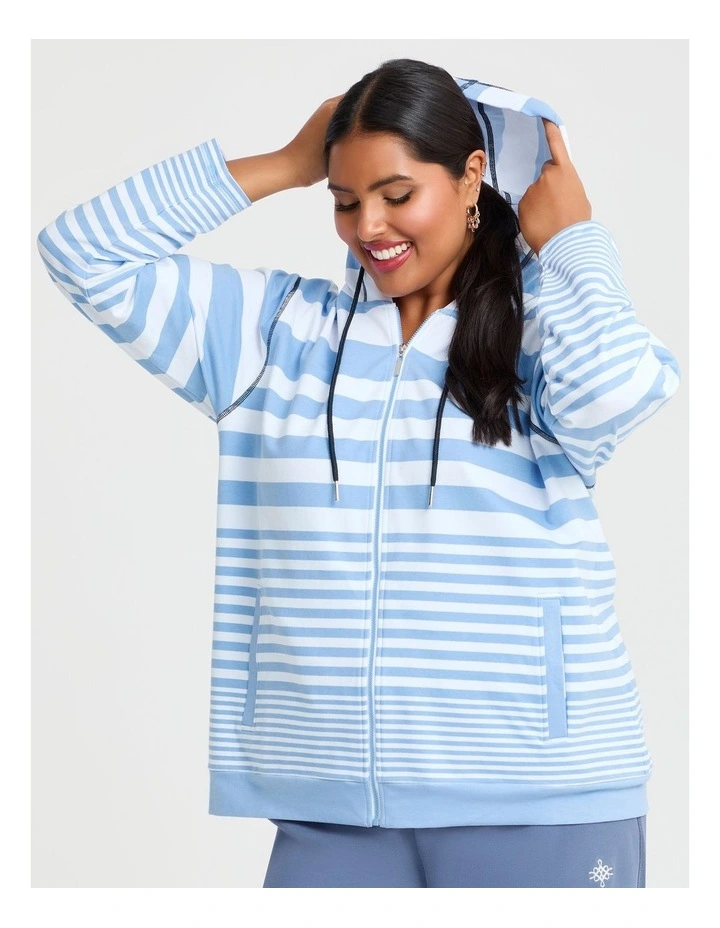 Stripe Zip Through Hoodie Dusk Blue/white image 3