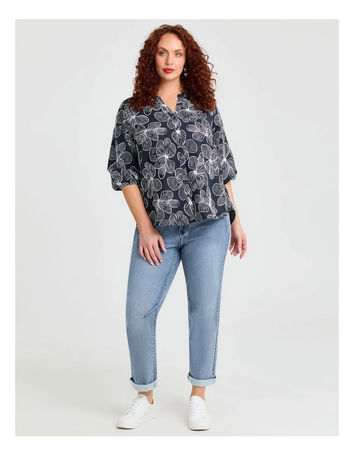 Cotton Handcraft Floral Top in Navy/White image 4