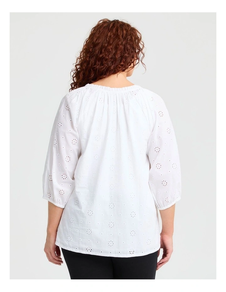 Cotton Broderie Sleeve Top White image 2