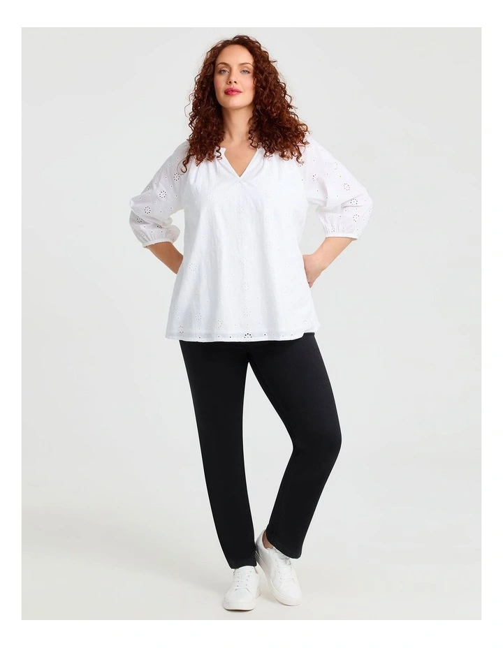 Cotton Broderie Sleeve Top White image 3