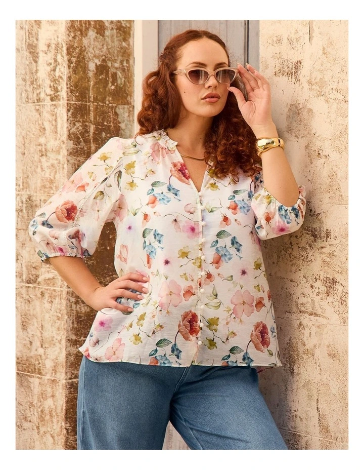 Tencel Blend Delicate Bloom Top in Print image 5