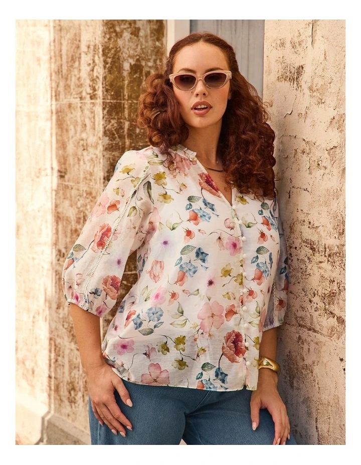Tencel Blend Delicate Bloom Top in Print image 6