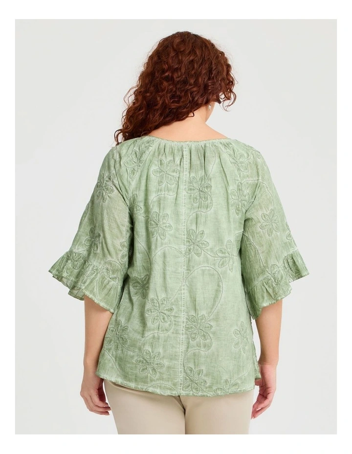 Cotton Pigment Embroidered Top in Shamrock image 2