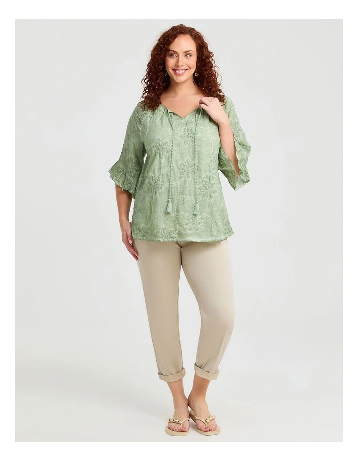 Cotton Pigment Embroidered Top in Shamrock image 3