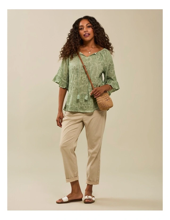 Cotton Pigment Embroidered Top in Shamrock image 4