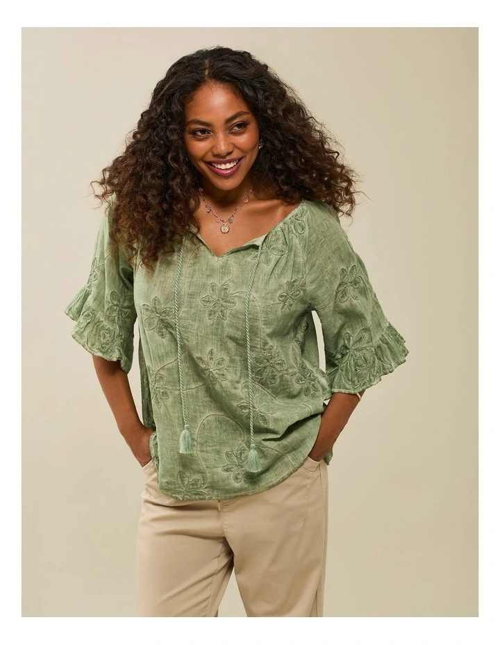 Cotton Pigment Embroidered Top in Shamrock image 5