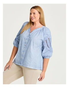 Cotton Cutout Detail Top in Powder Blue