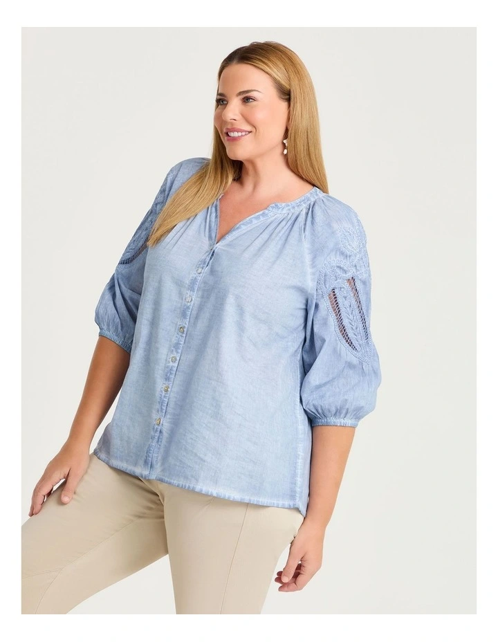 Cotton Cutout Detail Top in Powder Blue image 1