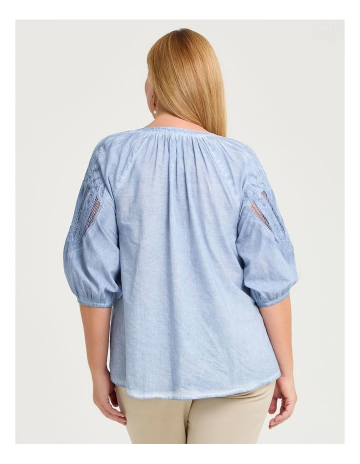 Cotton Cutout Detail Top in Powder Blue image 2