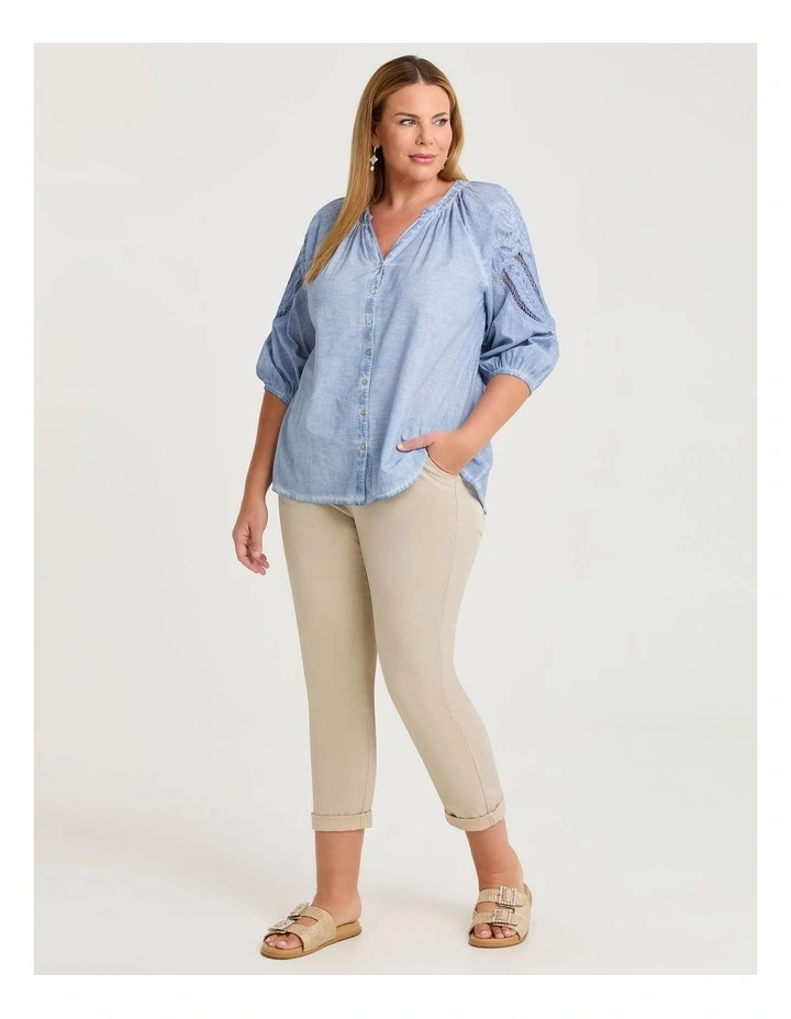 Cotton Cutout Detail Top in Powder Blue image 3