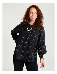 POLKA DOT SHIRRED CUFF BUTTON TOP
