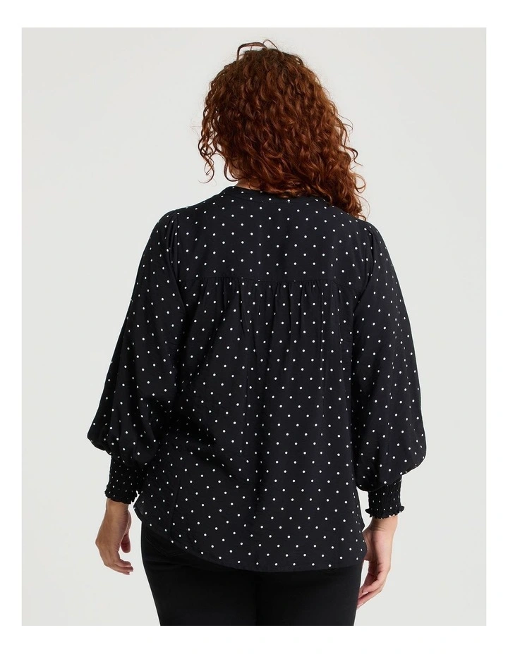 POLKA DOT SHIRRED CUFF BUTTON TOP image 2