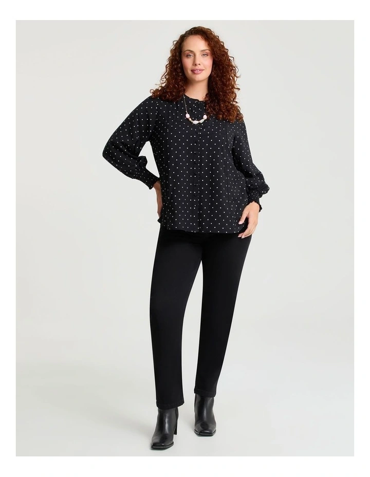POLKA DOT SHIRRED CUFF BUTTON TOP image 3