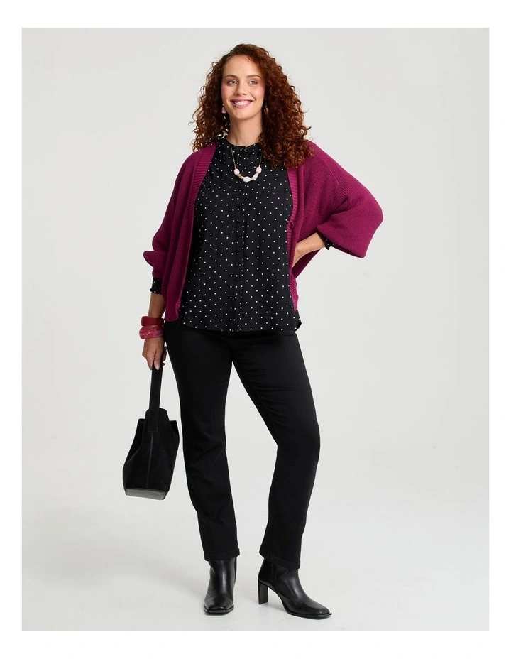 POLKA DOT SHIRRED CUFF BUTTON TOP image 5