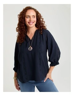 Natural Trim Detail Top Navy