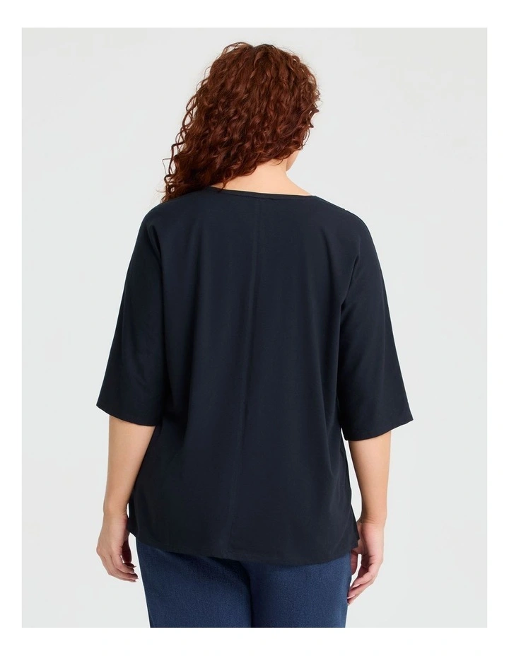 Cotton Button Sleeve T-shirt Navy image 2