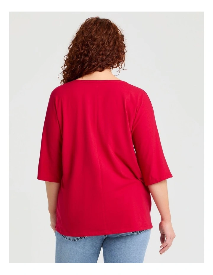 Cotton Button Sleeve T-shirt Cherry Red image 2