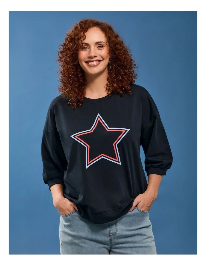 Cotton Star Relaxed Sweatshirt Navy image 5