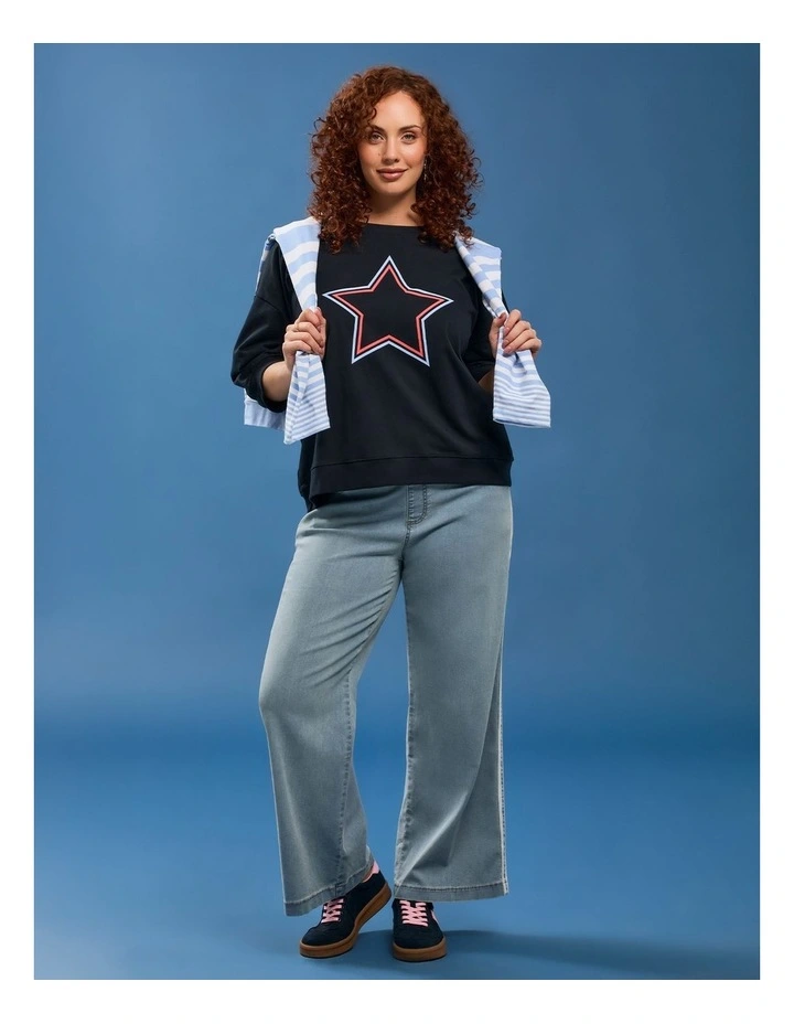 Cotton Star Relaxed Sweatshirt Navy image 6