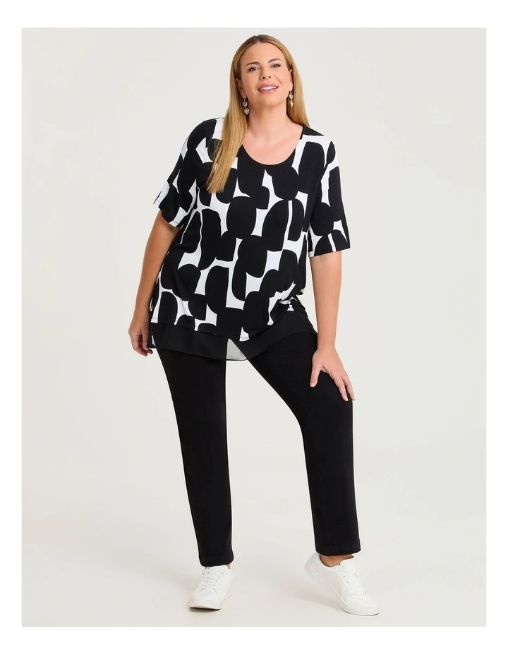 Bamboo Spot Chiffon Hem Top Black and off White image 3