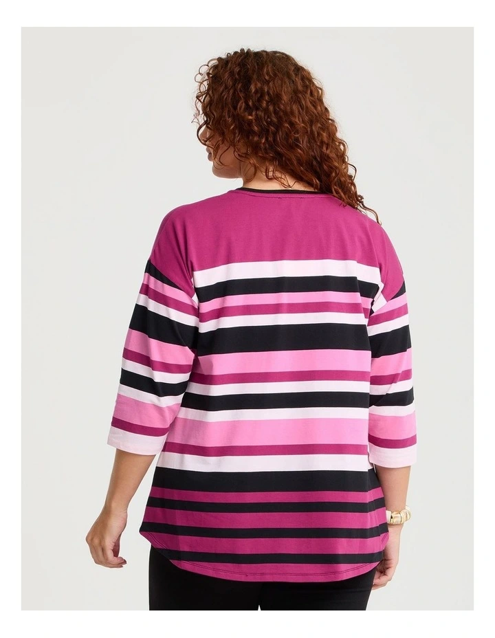 Cotton 3/4 Sleeve Top in Multi Stripe image 2