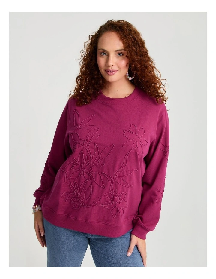 Cotton Cord Applique Sweatshirt Granita image 1