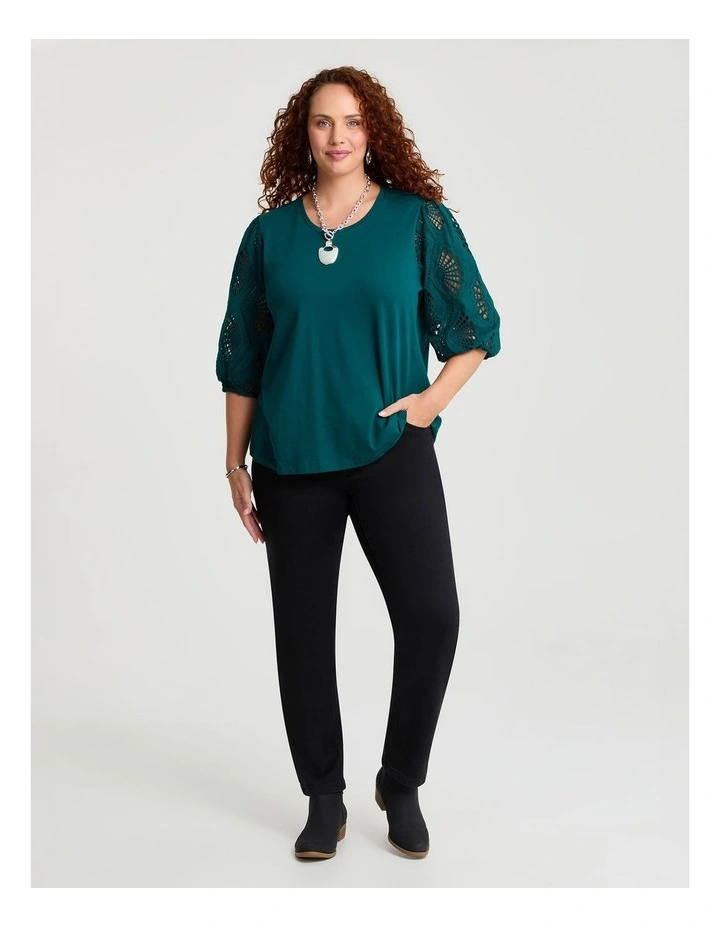 Cotton Broderie Sleeve Top Dark Nile image 2