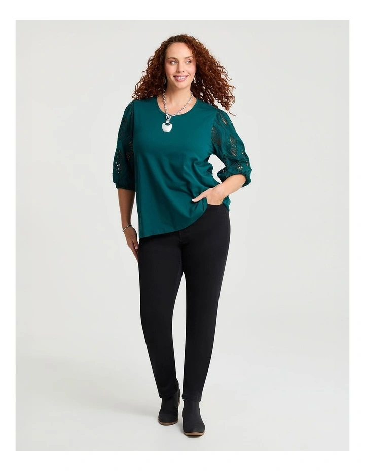 Cotton Broderie Sleeve Top Dark Nile image 3