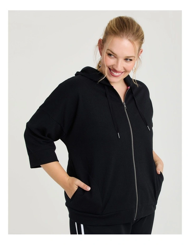Cotton Zip Thru Hoodie in Black image 1
