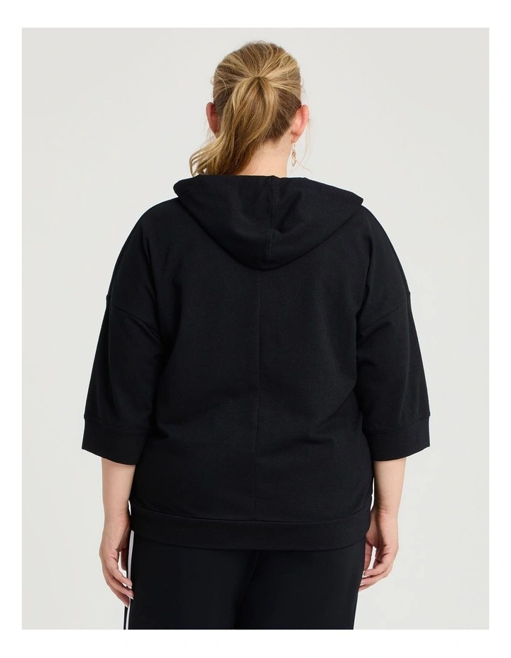 Cotton Zip Thru Hoodie in Black image 2