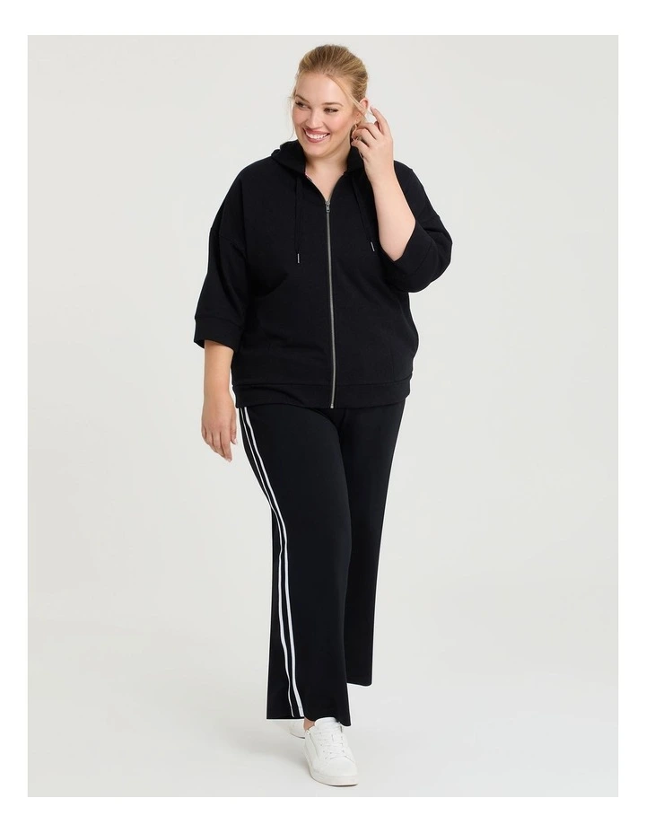 Cotton Zip Thru Hoodie in Black image 3