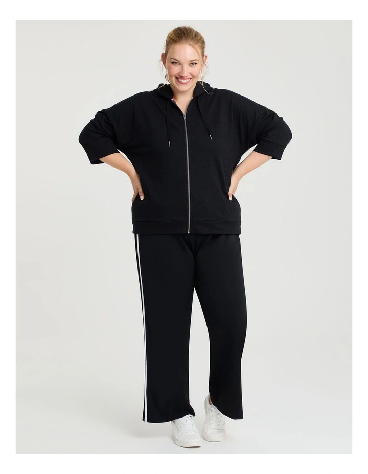 Cotton Zip Thru Hoodie in Black image 4