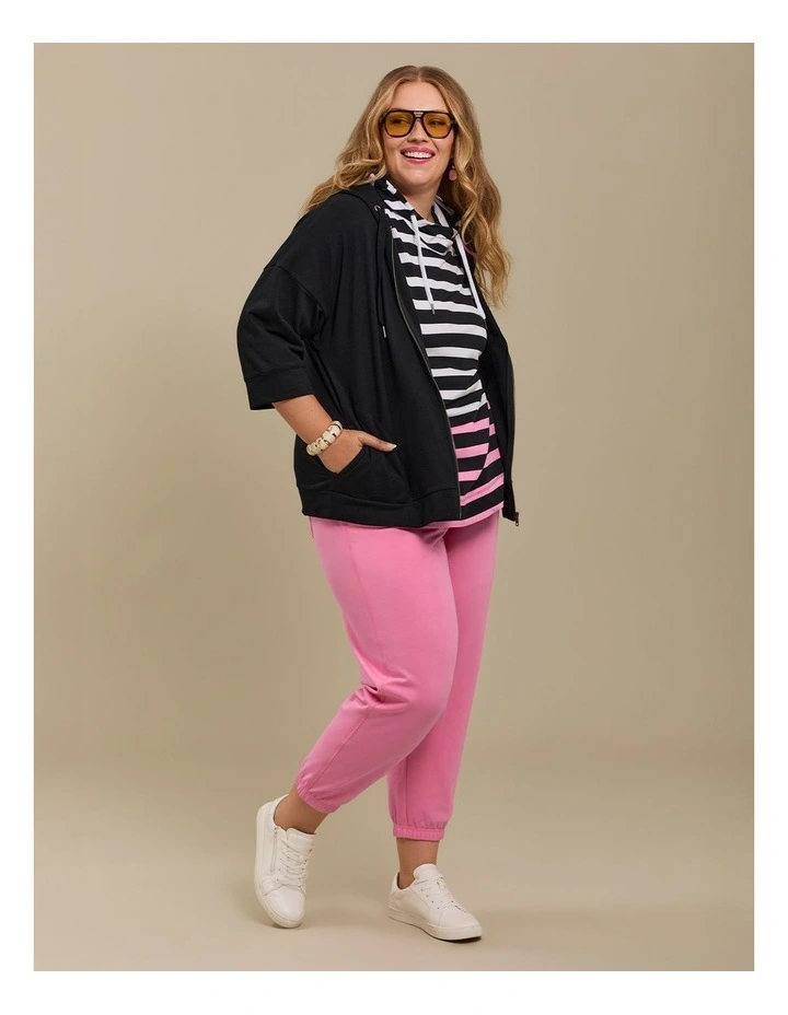 Cotton Zip Thru Hoodie in Black image 5