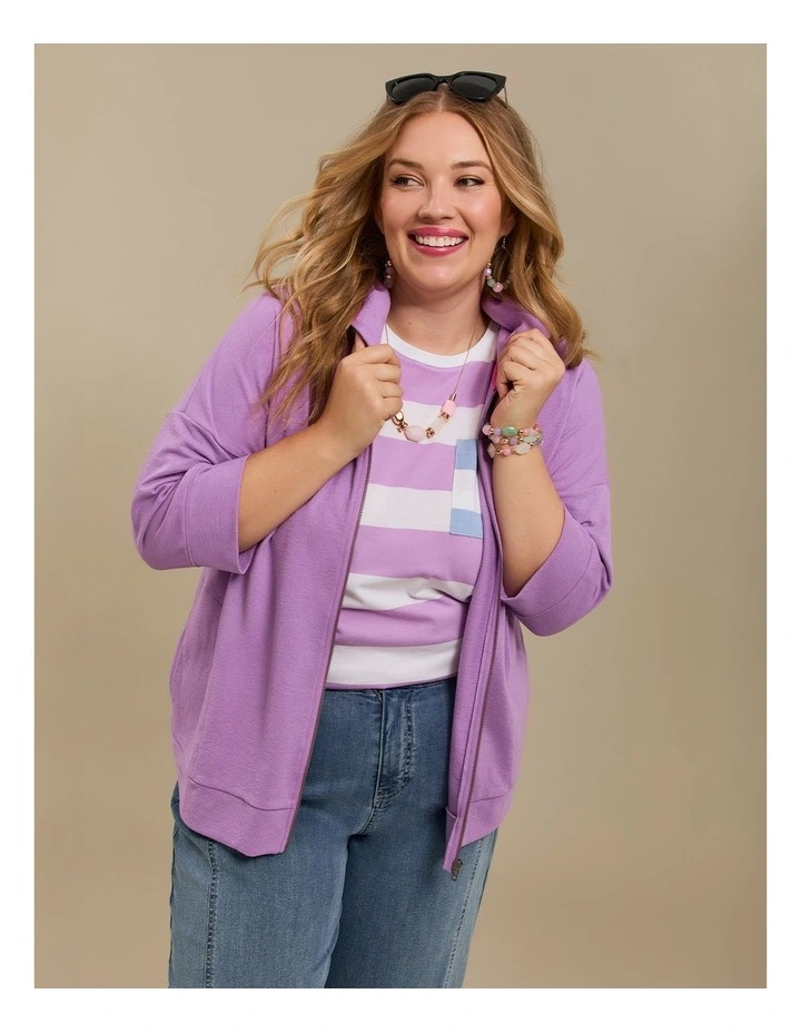 Cotton Zip Thru Hoodie Lavender image 4